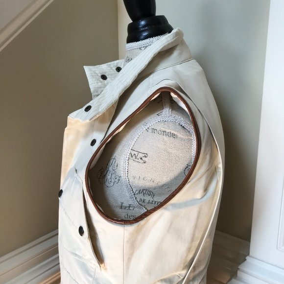 Ralph Lauren Safari Utility Vest Womens 10 Beige Tan Zip Up Front Leather Trim - Picture 11 of 13